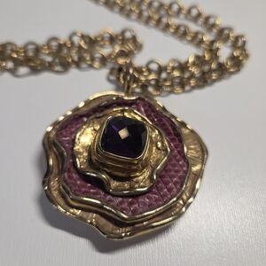 Kara Ross for Kara Pendant Necklace Metallic Pink Flower Jewelry 36" Chain